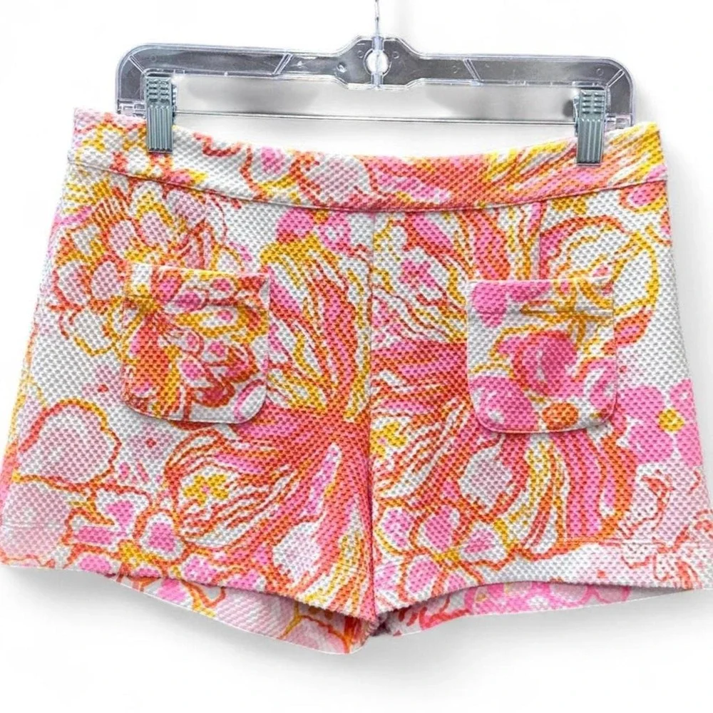 Lilly Pulitzer Vibrant Textured Pink, Orange, and White Floral Shorts